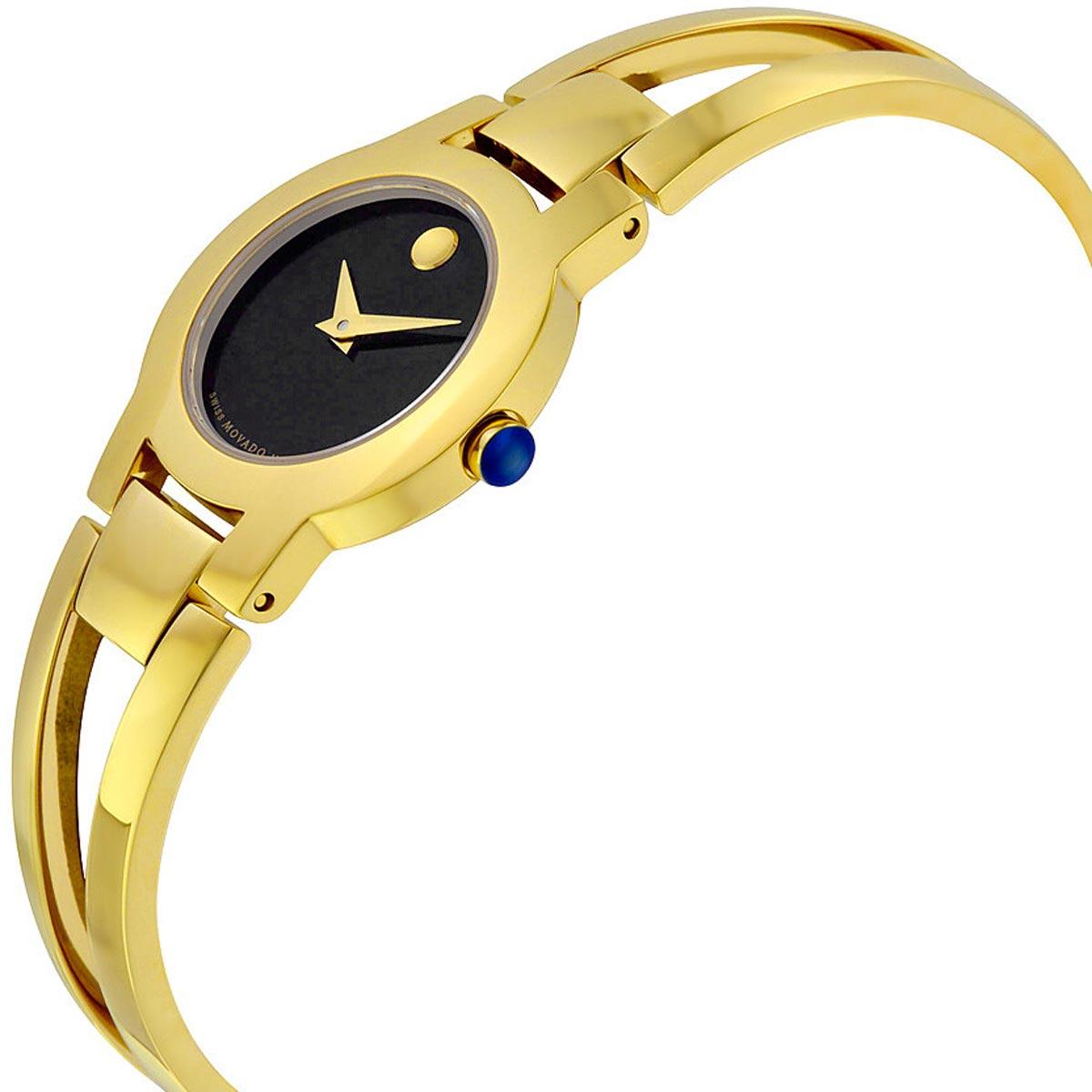 Movado Women's Quartz Watch - Amorosa Black Dial Yellow Gold Steel Bracelet | 0606946