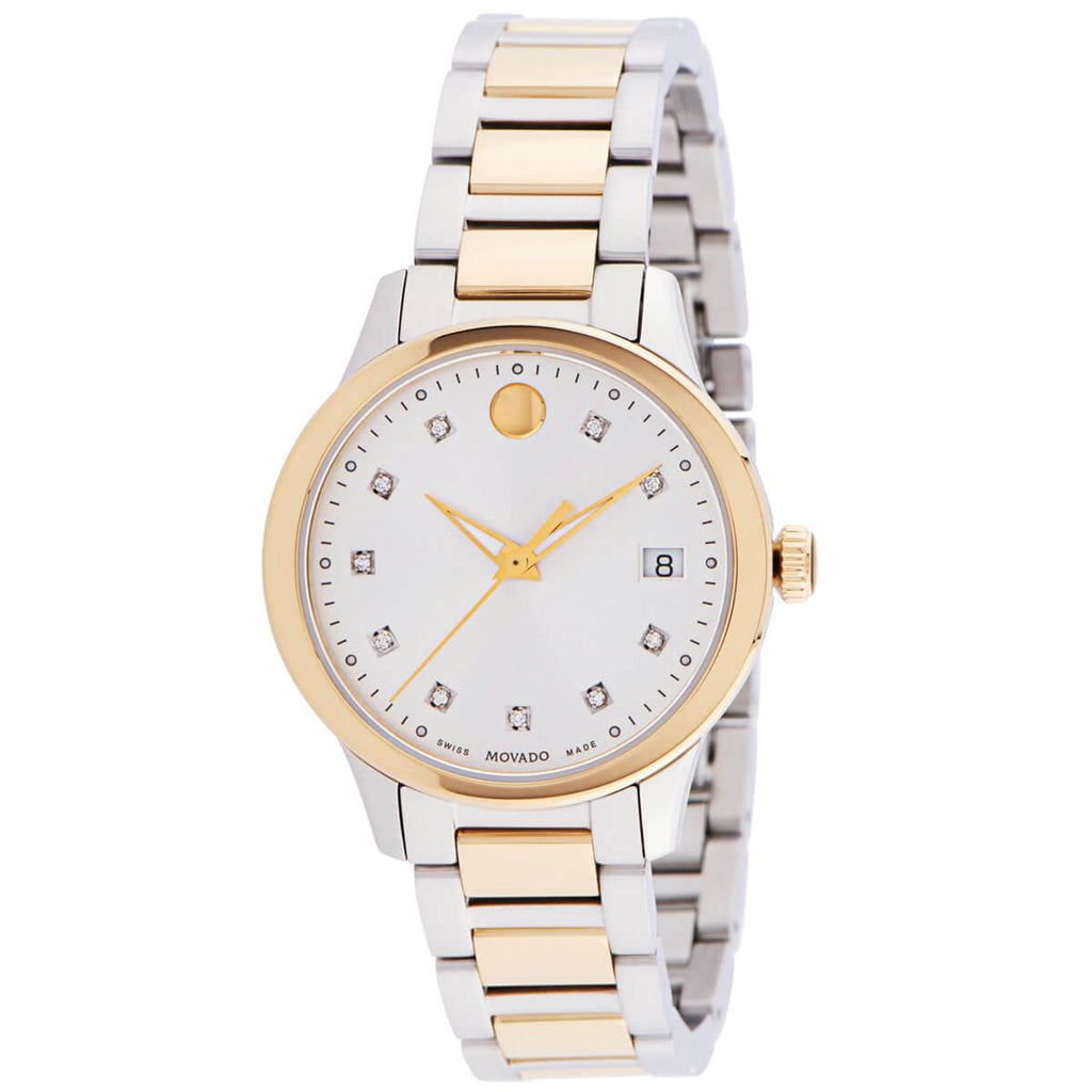 Movado Women's Quartz Watch - Apria Silver Dial Two Tone Bracelet Diamond | 0607399