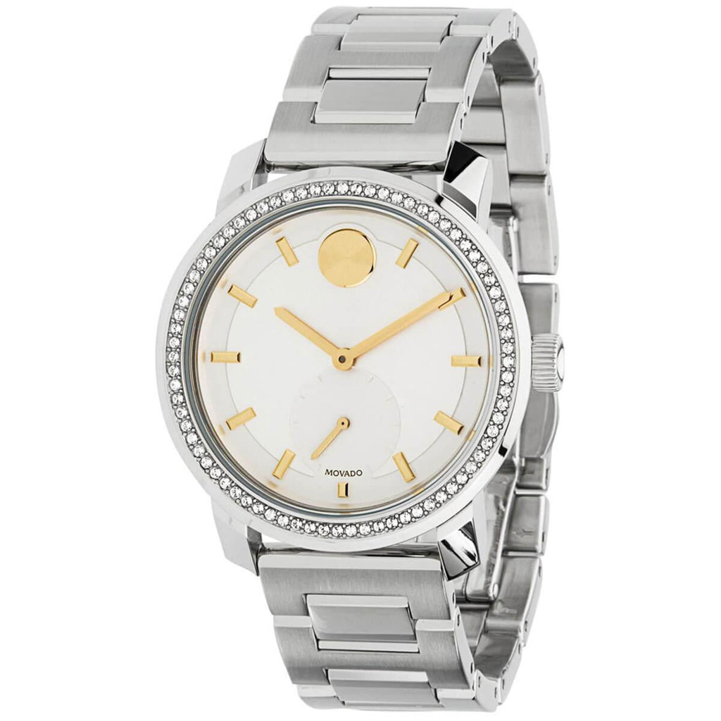 Movado Women's Quartz Watch - Bold Crystal Bezel Silver Tone Dial Bracelet | 3600617