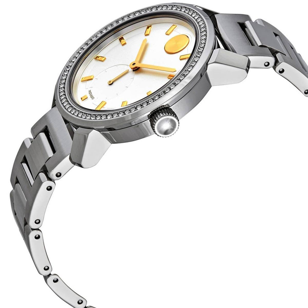 Movado Women's Quartz Watch - Bold Crystal Bezel Silver Tone Dial Bracelet | 3600617