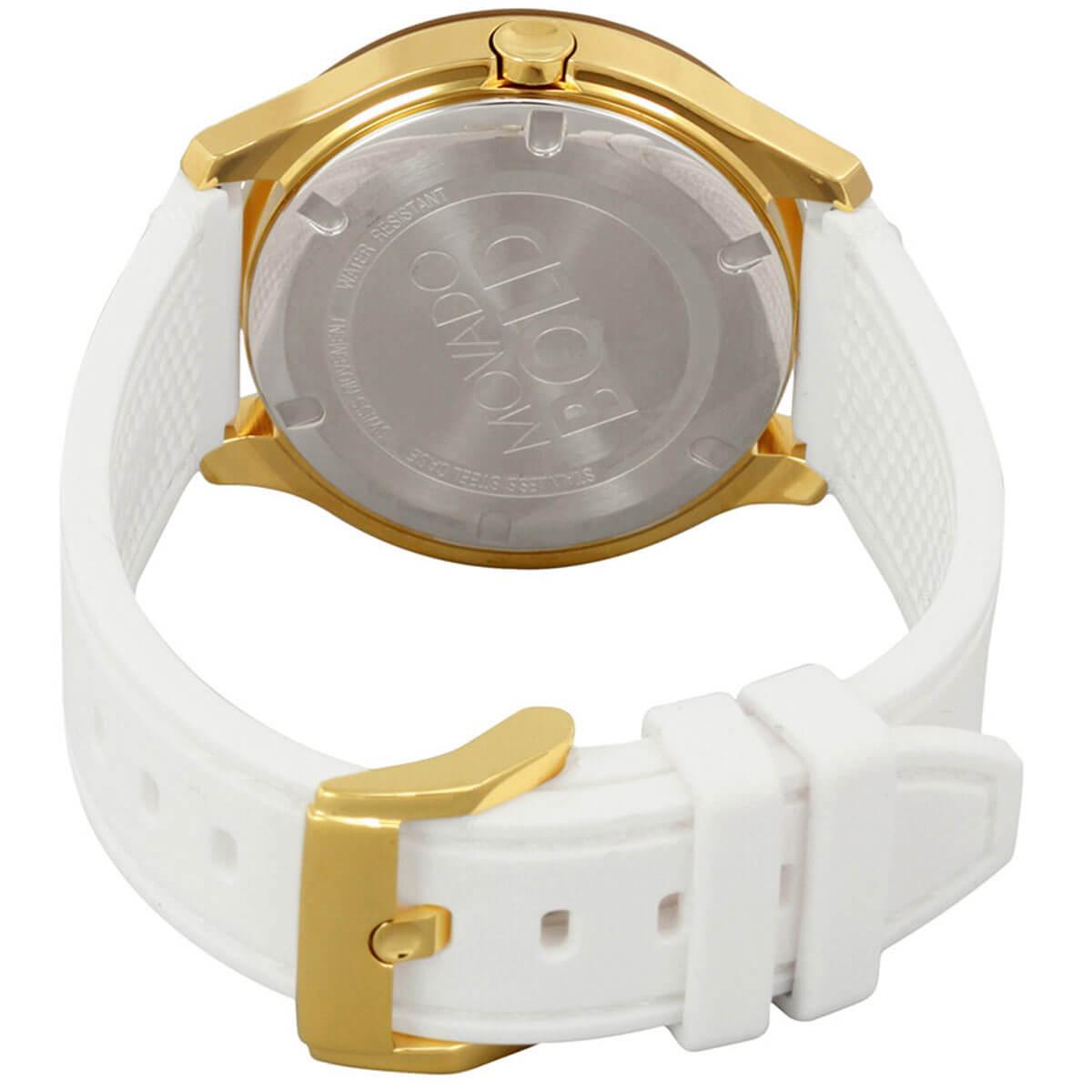 Movado Women's Quartz Watch - Bold Gold Tone Dial White Silicone Strap | 3600410