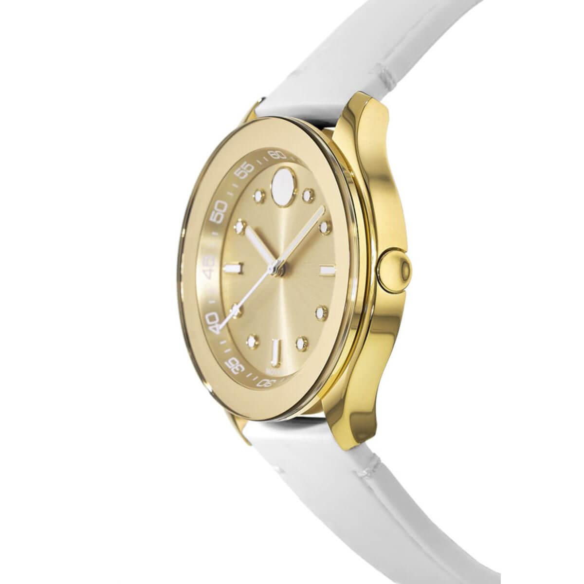 Movado Women's Quartz Watch - Bold Gold Tone Dial White Silicone Strap | 3600410