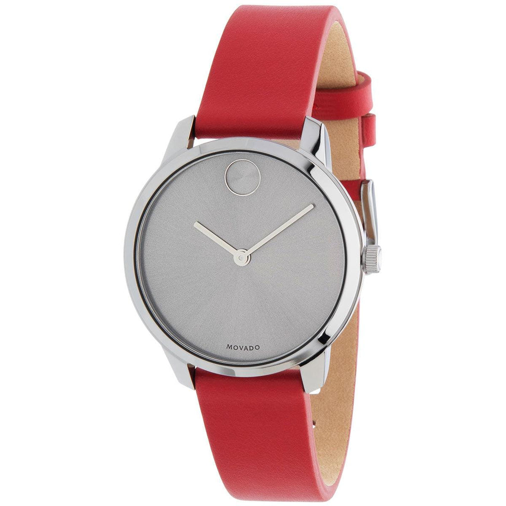 Movado Women's Quartz Watch - Bold Grey Dial Red Leather Strap | 3600663