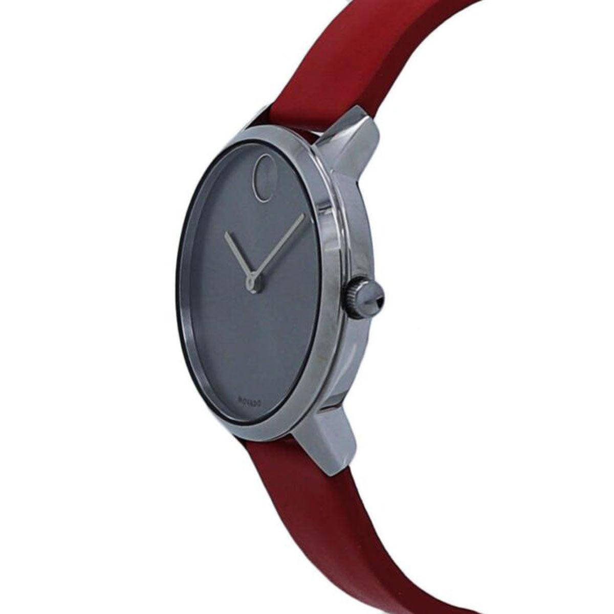 Movado Women's Quartz Watch - Bold Grey Dial Red Leather Strap | 3600663