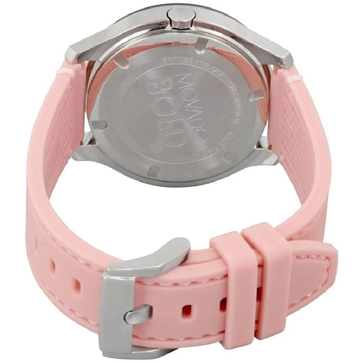 Movado Women's Quartz Watch - Bold Silver Tone Dial Pink Silicone Strap | 3600414