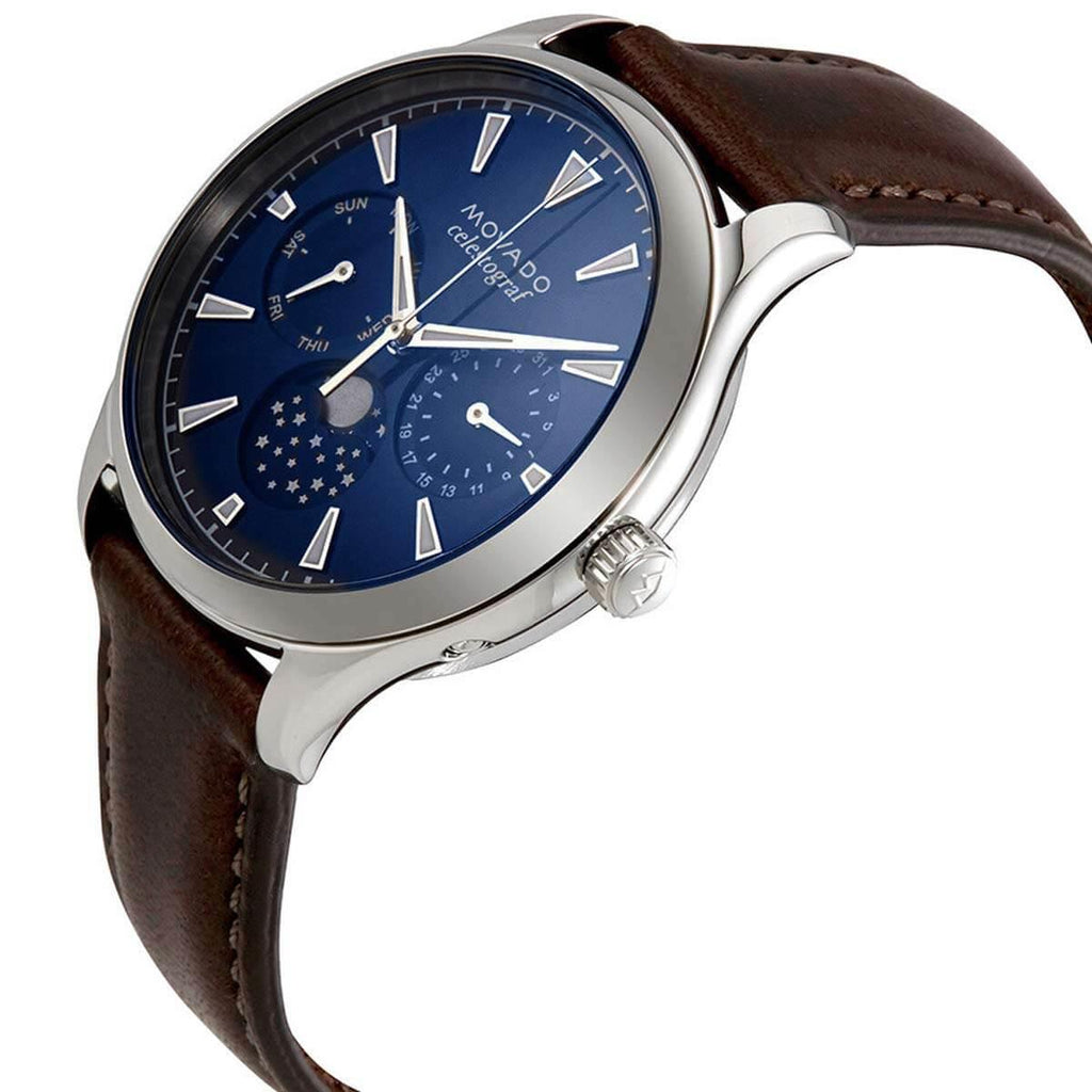 Movado Women's Quartz Watch - Heritage Moonphase Navy Blue Dial Brown Strap | 3650009