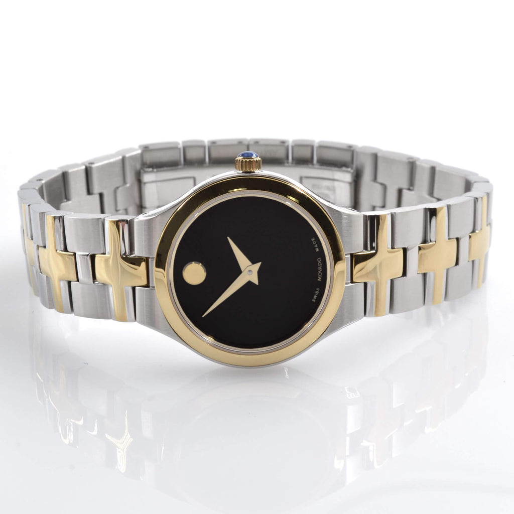Movado Women's Quartz Watch - Juro Black Dial Two Tone Bracelet | 0607445