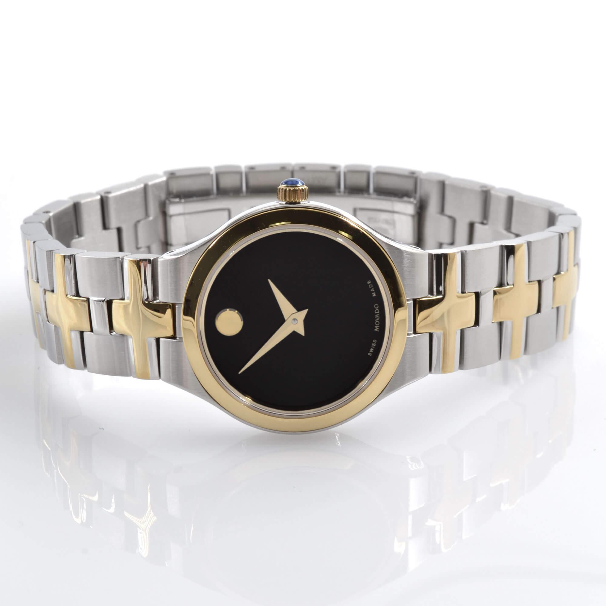 Movado Women's Quartz Watch - Juro Black Dial Two Tone Bracelet | 0607445
