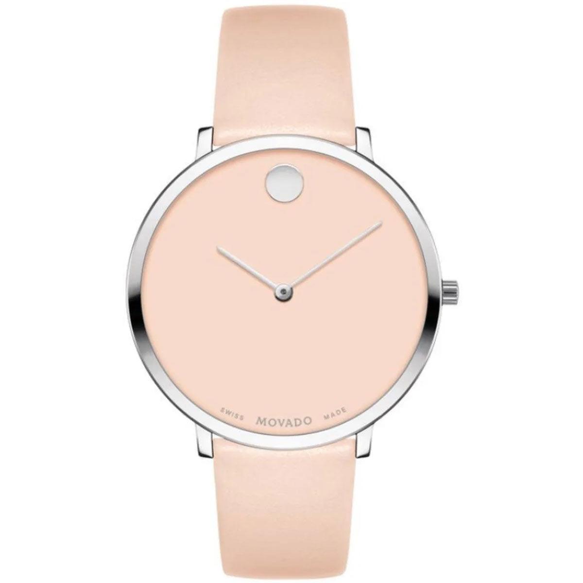 Movado Women's Quartz Watch - Modern 47 Quartz Light Pink Dial Leather Strap | 0607388