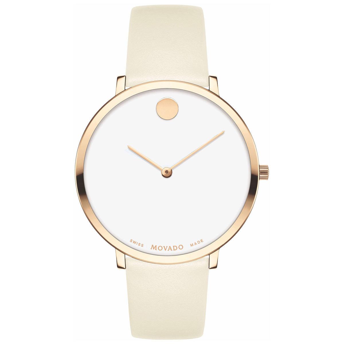 Movado Women's Quartz Watch - Modern 47 White Dial Beige Leather Strap | 0607389