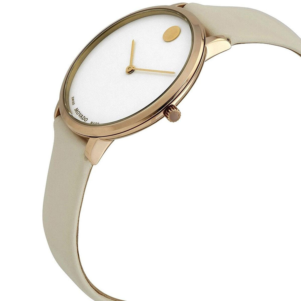 Movado Women's Quartz Watch - Modern 47 White Dial Beige Leather Strap | 0607389