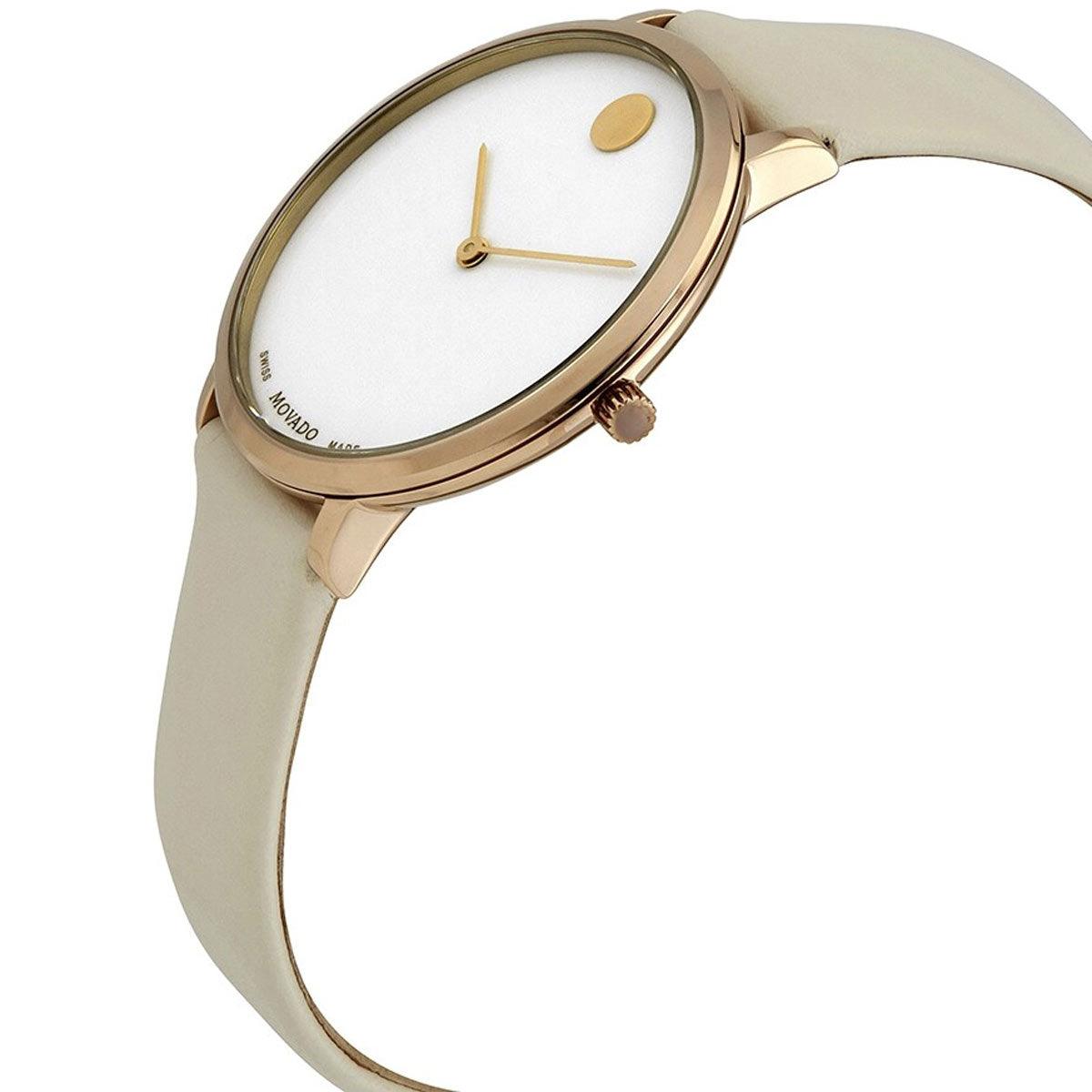 Movado Women's Quartz Watch - Modern 47 White Dial Beige Leather Strap | 0607389
