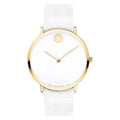 Movado Women's Quartz Watch - Modern 47 Yellow Gold Case White Leather Strap | 0607508
