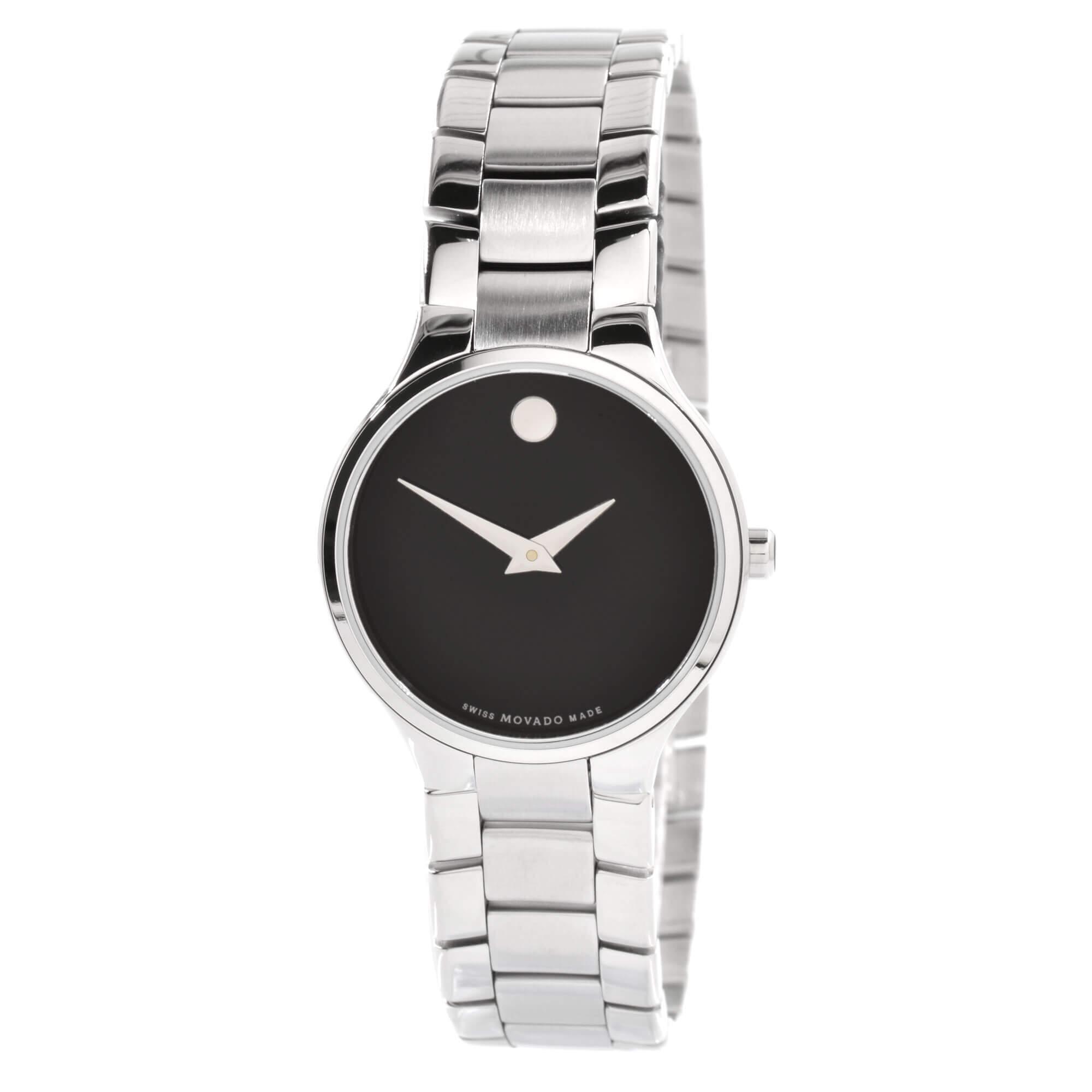 Movado Women's Quartz Watch - Serio Black Dial Stainless Steel Bracelet | 0607288