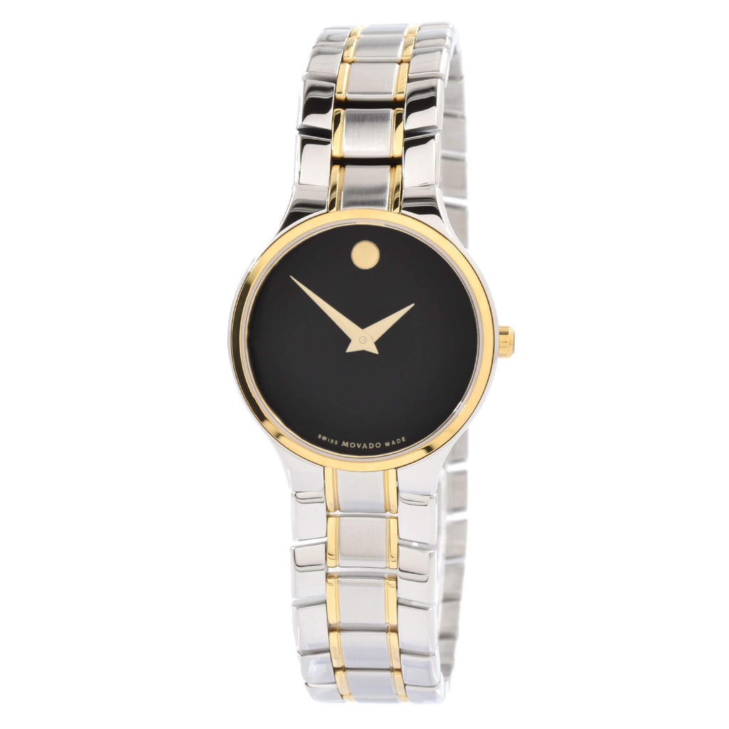 Movado Women's Quartz Watch - Serio Black Dial Two Tone Bracelet | 0607289