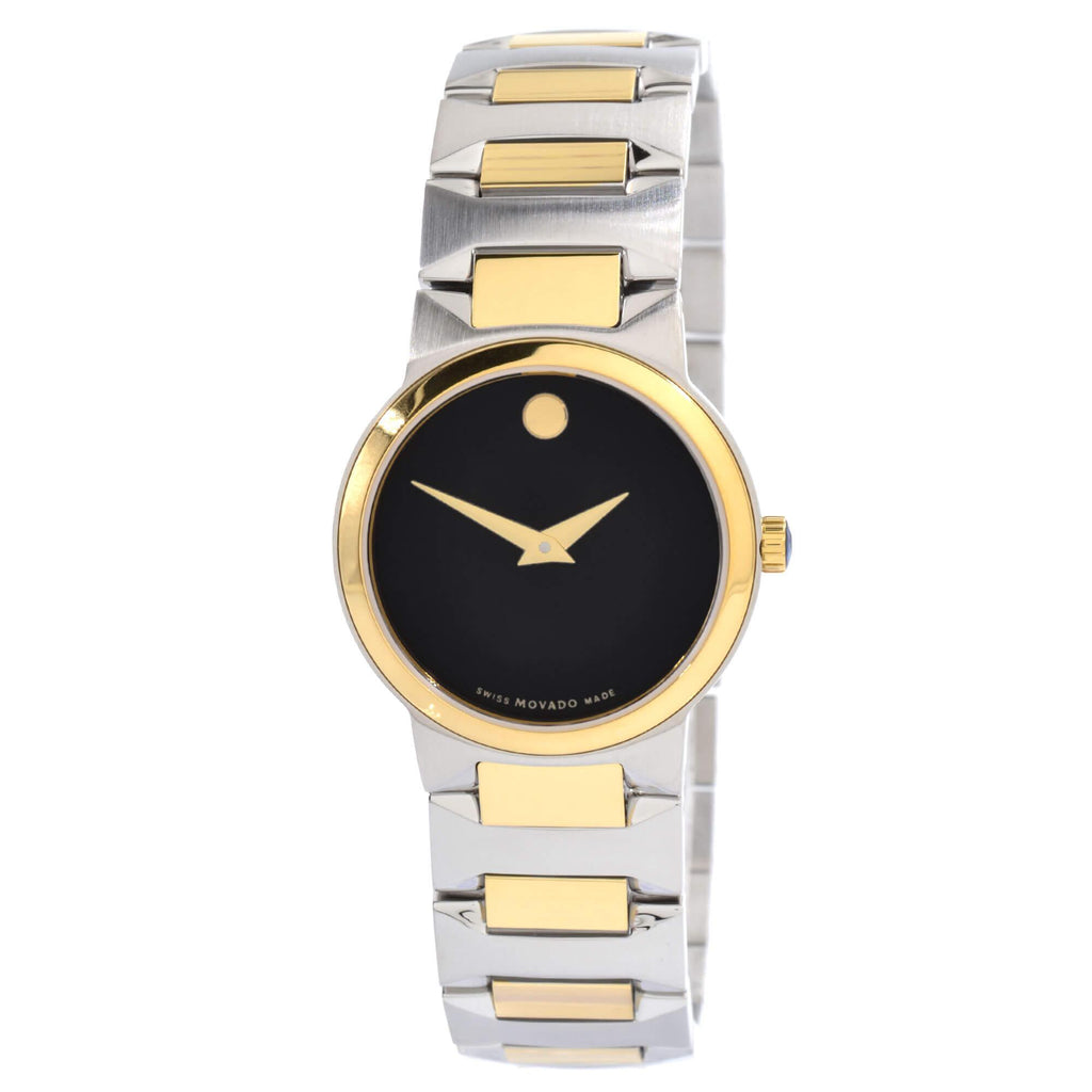 Movado Women's Quartz Watch - Temo Black Dial Two Tone Case Bracelet | 0607296