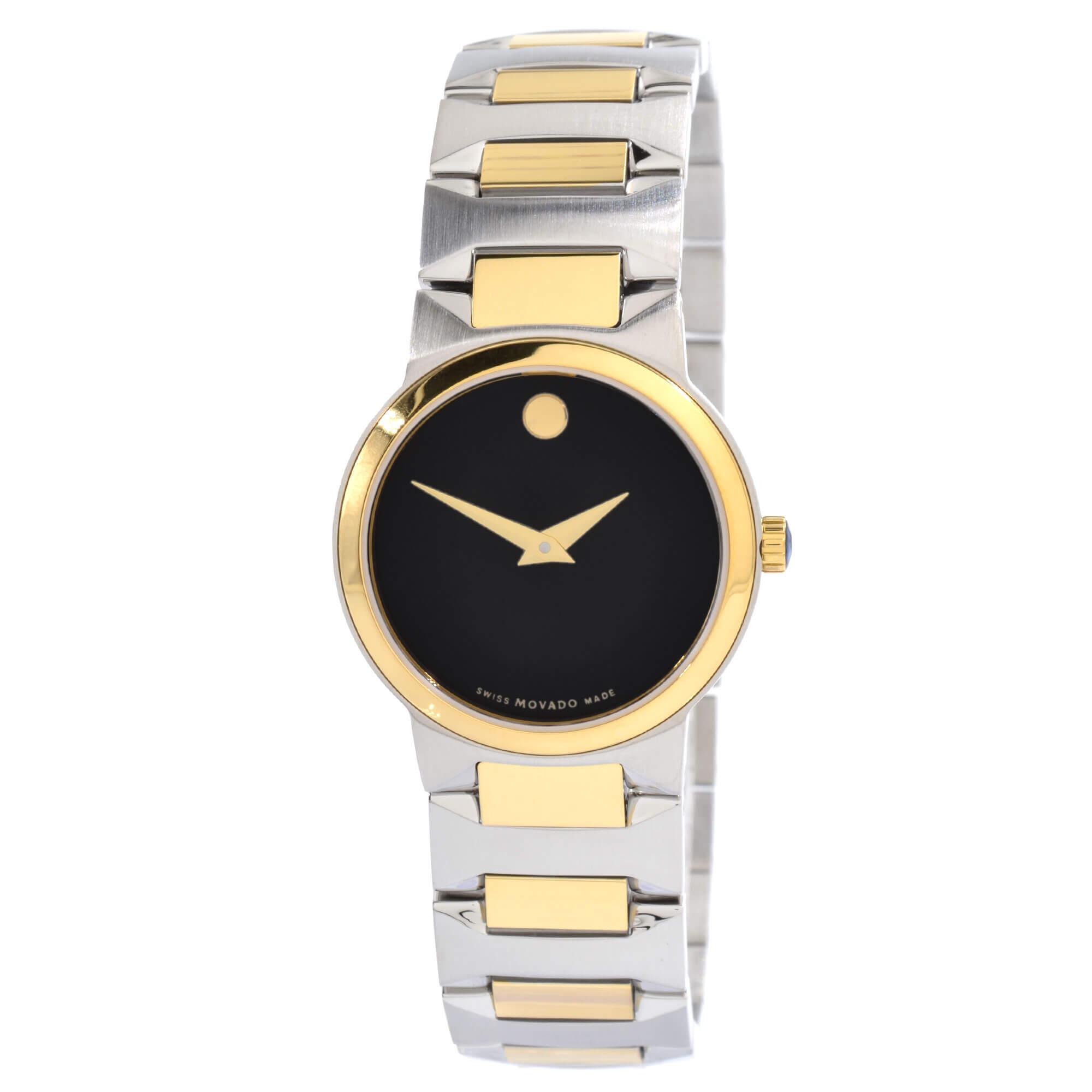Movado Women's Quartz Watch - Temo Black Dial Two Tone Case Bracelet | 0607296
