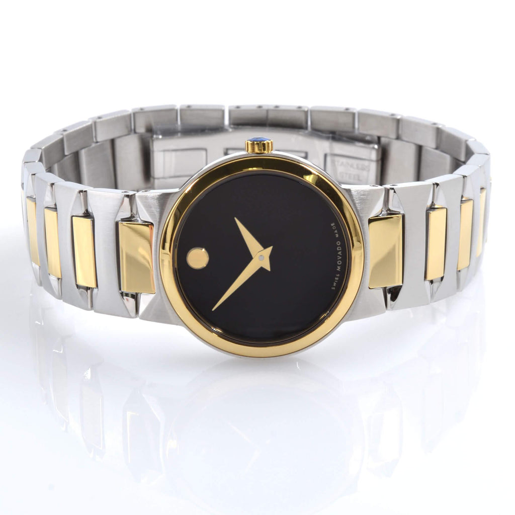Movado Women's Quartz Watch - Temo Black Dial Two Tone Case Bracelet | 0607296