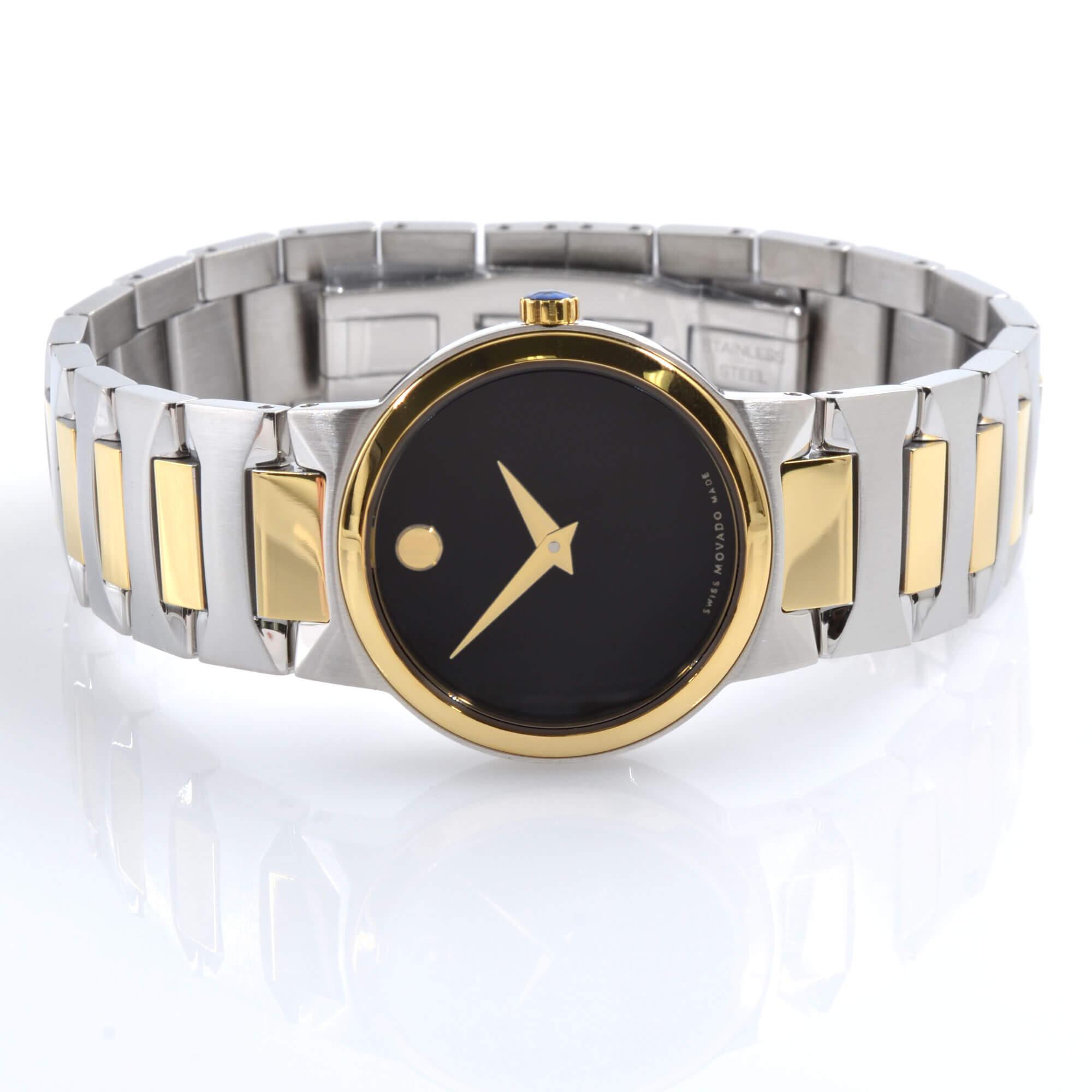 Movado Women's Quartz Watch - Temo Black Dial Two Tone Case Bracelet | 0607296