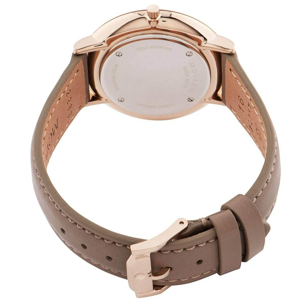 Movado Women's Quartz Watch - Ultra Slim Rose Gold Case Grey Leather Strap | 0607374