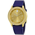 Movado Women's Strap Watch - Bold Swiss Quartz Gold Dial Blue Silicone | 3600413
