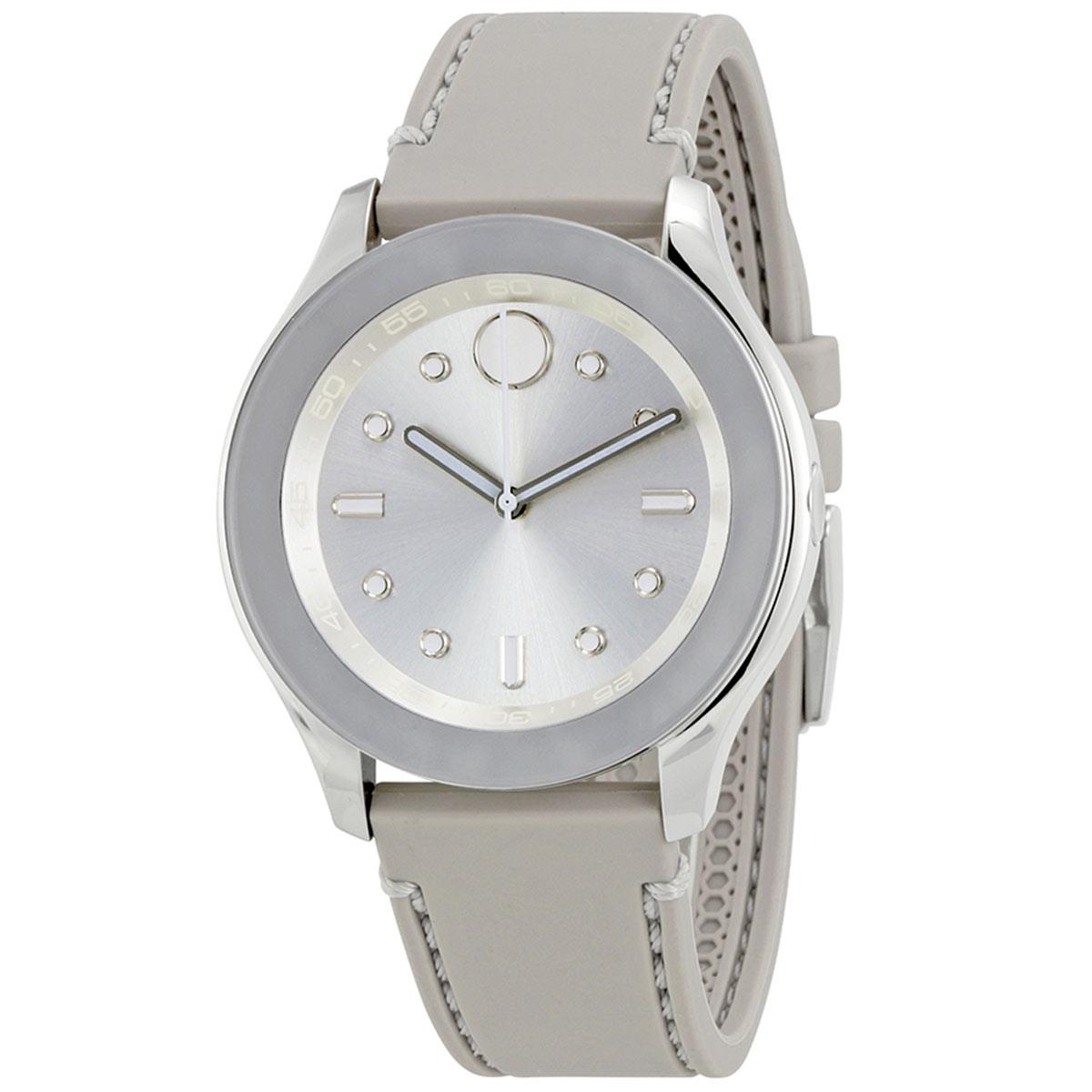 Movado Women's Strap Watch - Bold Swiss Quartz Silver Dial Grey Silicone | 3600412