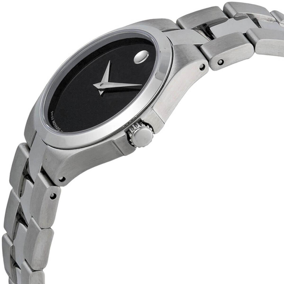 Movado Women's Swiss Quartz Watch - Serio Black Dial Silver Bracelet | 0606558