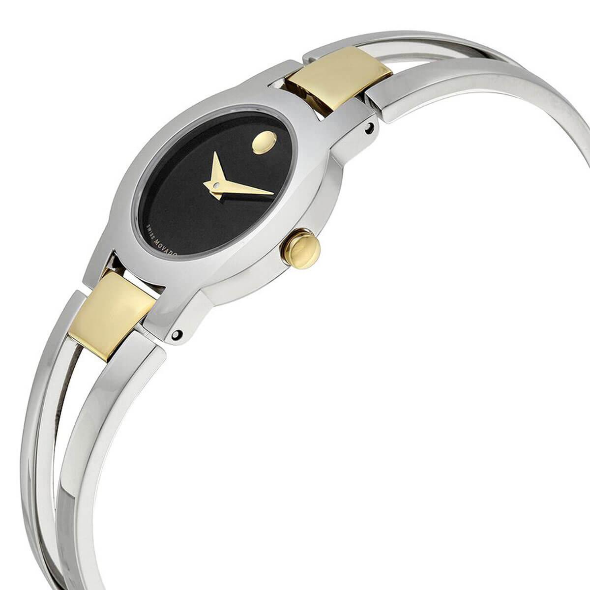 Movado Women's Watch - Amorosa Two Tone Stainless Steel Bracelet Black Dial | 0606893