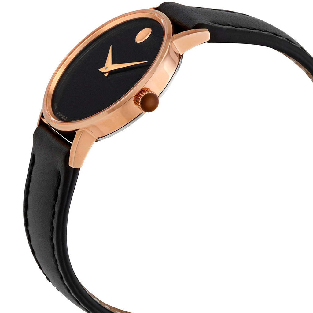 Movado Women's Watch - Museum Classic Rose Gold Tone Case Black Dial Strap | 0607320