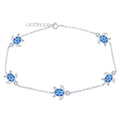 Women's Anklet - Sterling Silver Material Blue Inlay Opal Turtle | R-9233