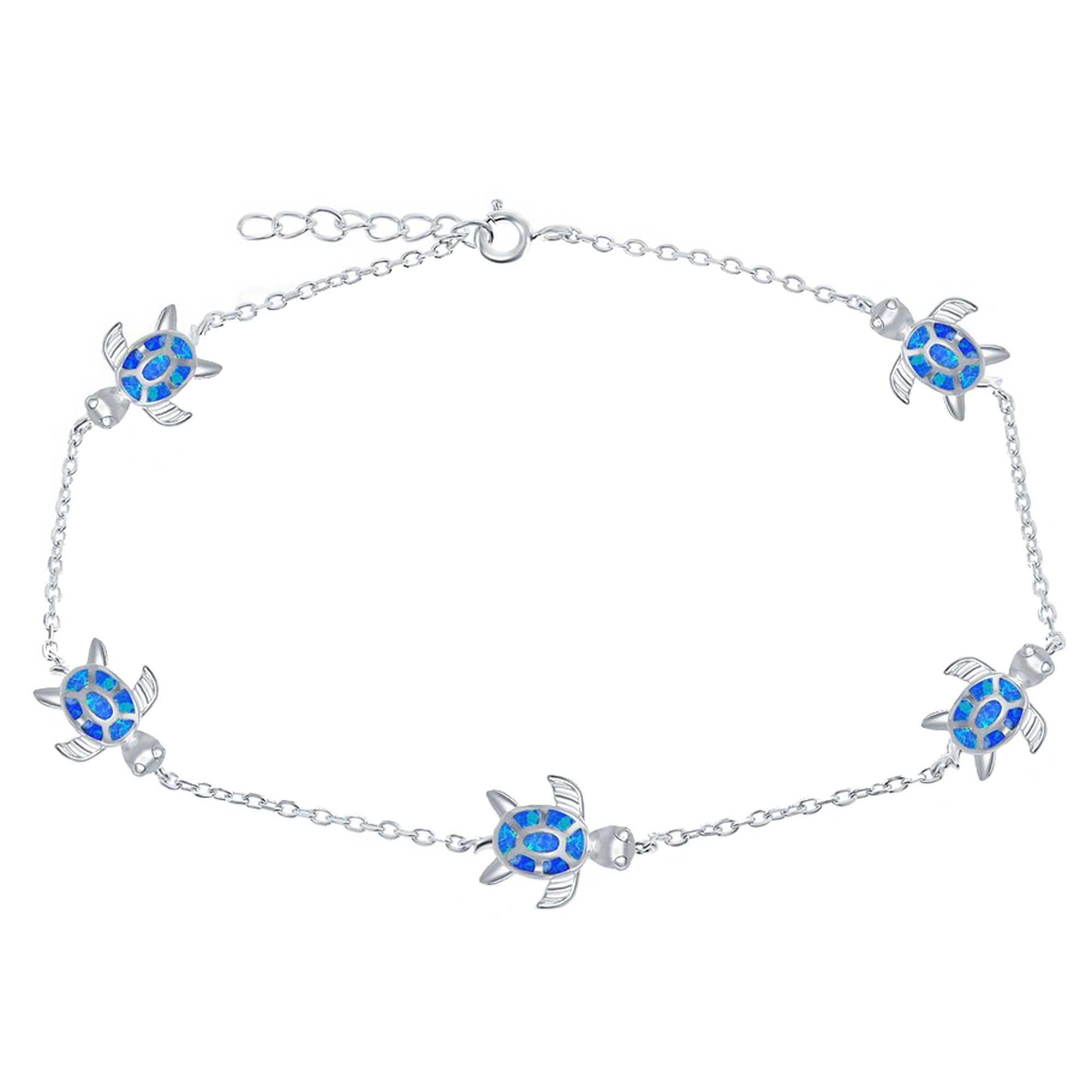 Women's Anklet - Sterling Silver Material Blue Inlay Opal Turtle | R-9233