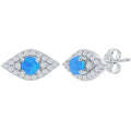 Women's Earrings - Sterling Silver Blue Opal and CZ Evil Eye Stud | D-8348