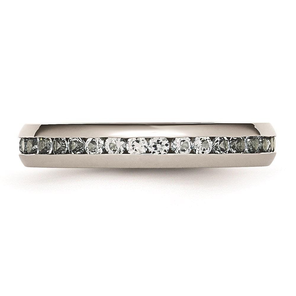 Stainless Steel 4mm March Light Blue CZ Ring