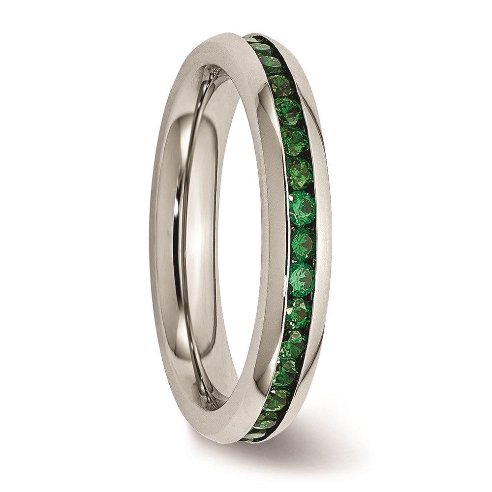 Stainless Steel 4mm May Green CZ Ring