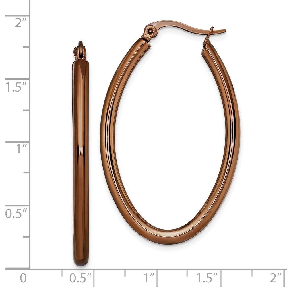 Stainless Steel Brown IP Plated 40mm Oval Hoop Earrings