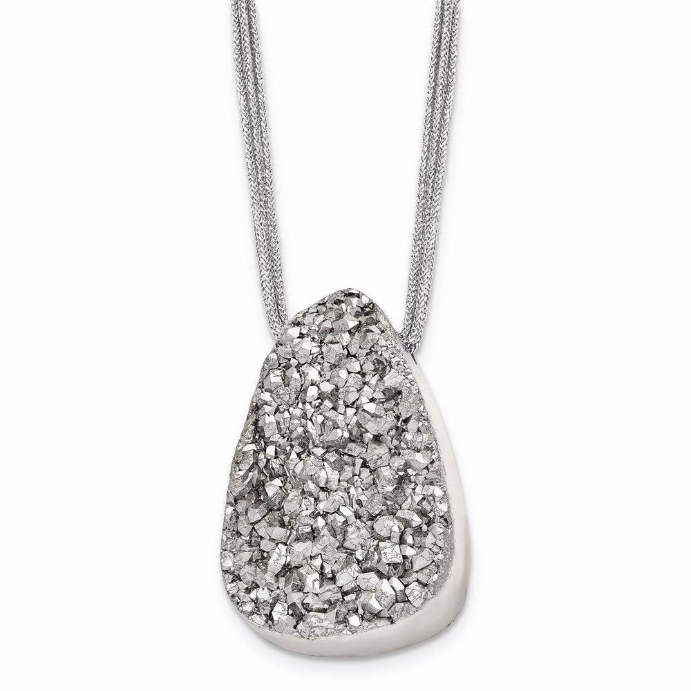 Stainless Steel Druzy Agate Polyester Cord Necklace