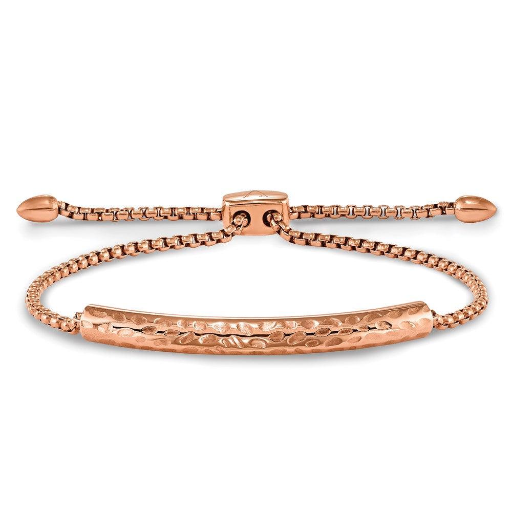 Stainless Steel Polished Hammered Rose IP-plated Adjustable Bar Bracelet