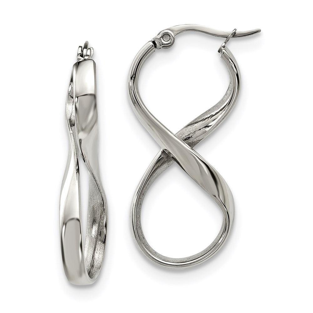 Stainless Steel Polished Infinity Symbol Twist Hoop Earrings