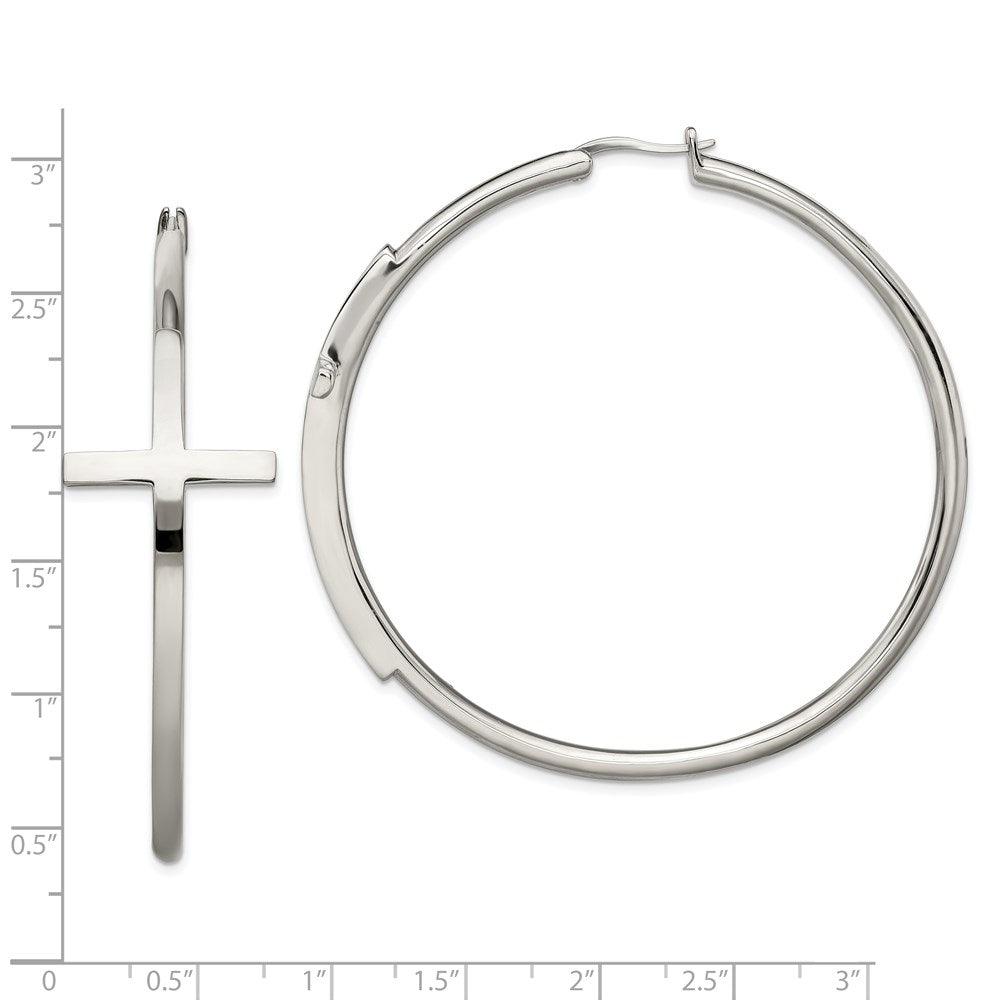 Stainless Steel Polished Large Cross Hoop Earrings