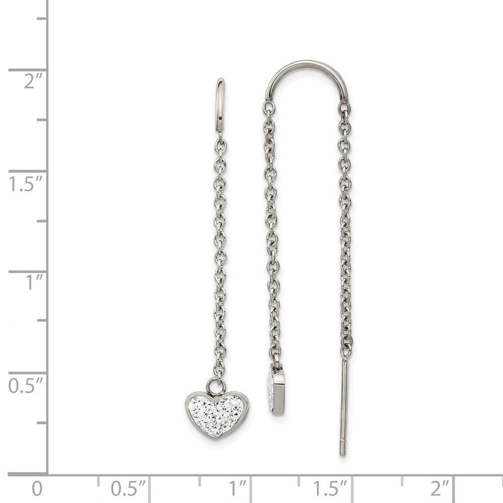 Stainless Steel Polished w/Preciosa Crystal Heart Threader Earrings