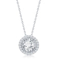 Sterling Silver 12mm Round Halo Cubic Zirconia Necklace