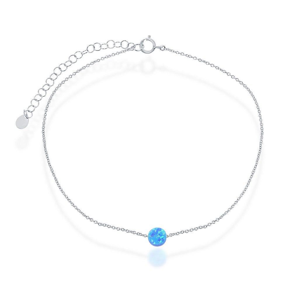 Sterling Silver Blue Opal Disc Anklet