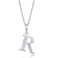 Sterling Silver Diamond "R "Initial Pendant Chain