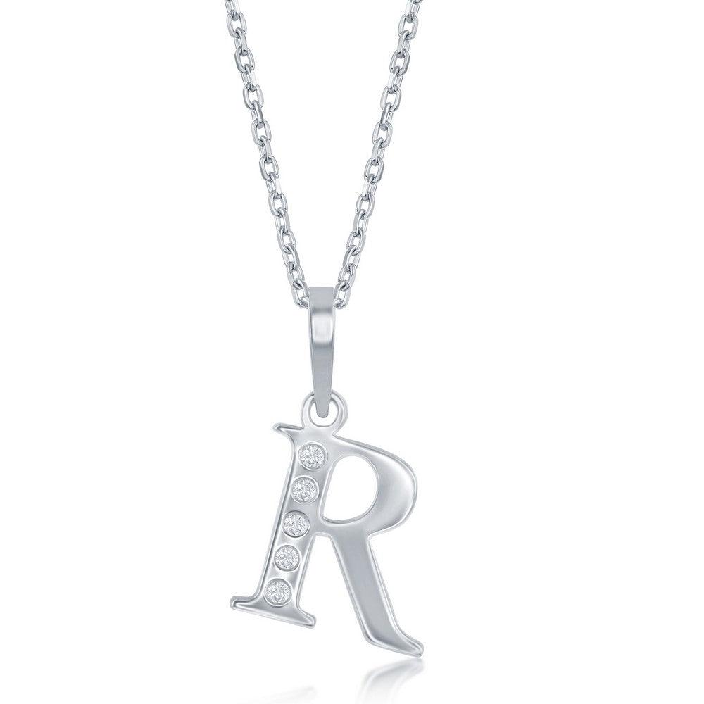 Sterling Silver Diamond "R "Initial Pendant Chain