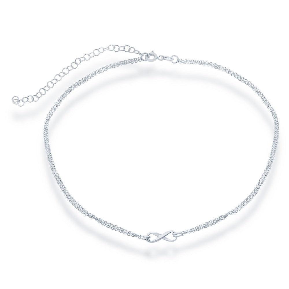 Sterling Silver Double Strand Infinity Choker Necklace