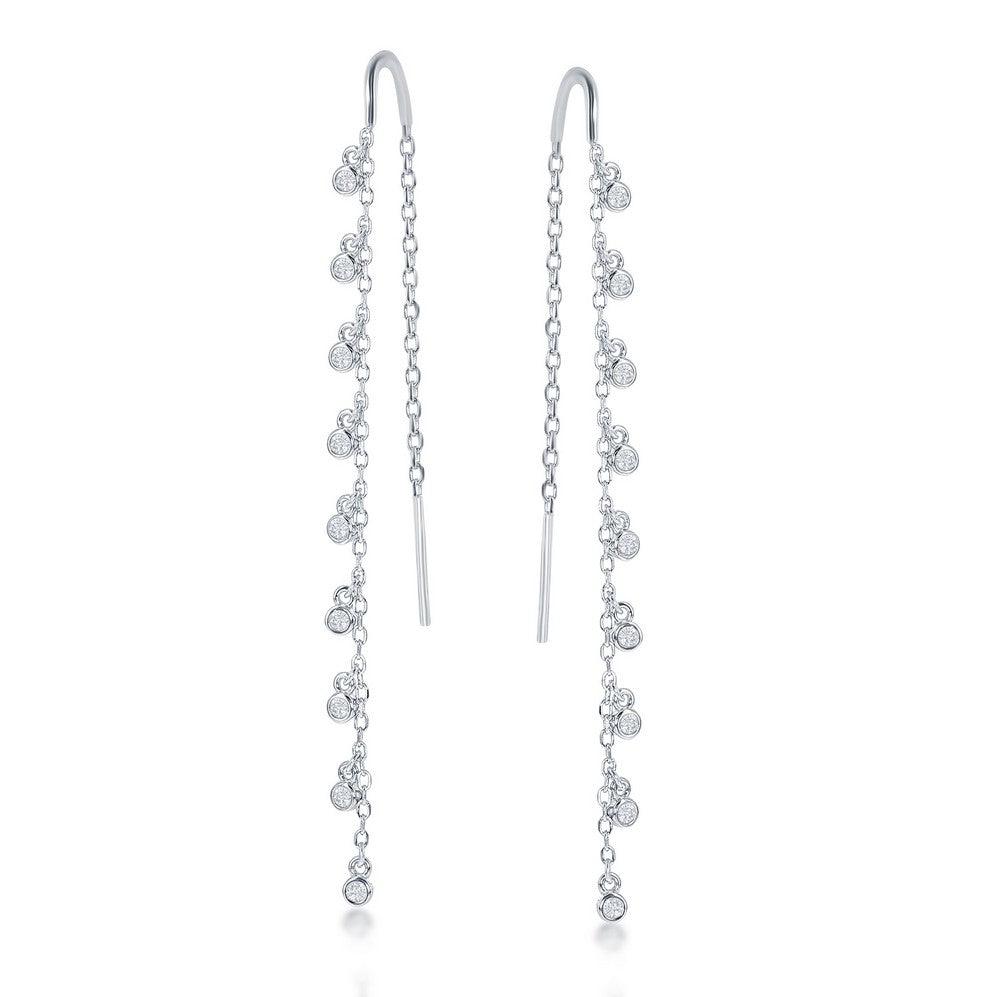 Sterling Silver Hanging Bezel Set CZ Earrings