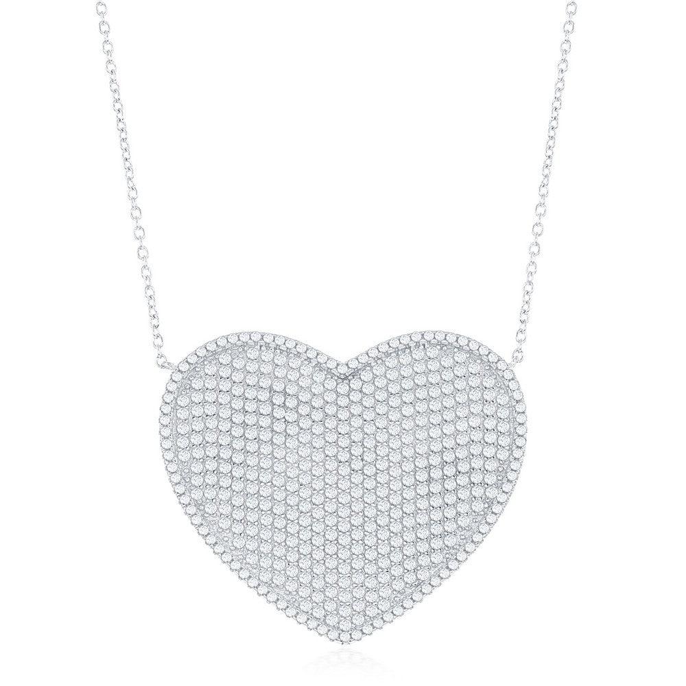 Sterling Silver Large Micro Pave Heart CZ Necklace