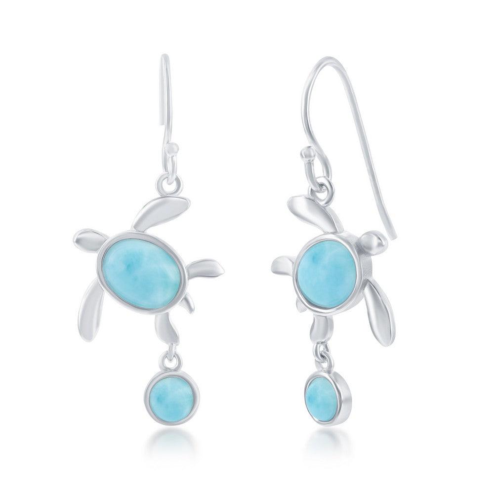Sterling Silver Larimar Turtle Dangle Earrings