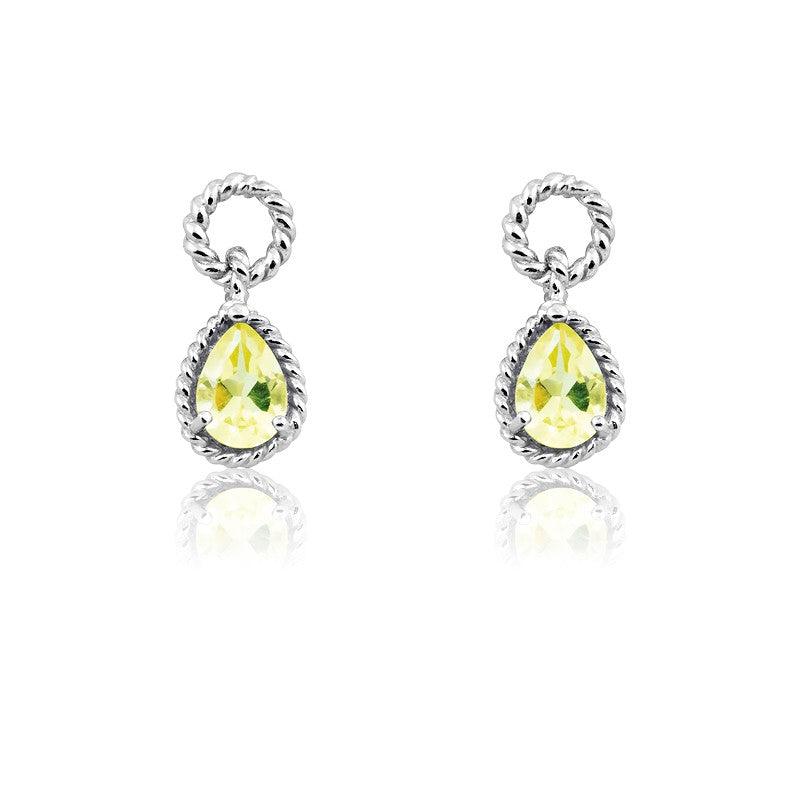 Sterling Silver Lemon Quartz Pear Gemstone Twisted Wire Earrings