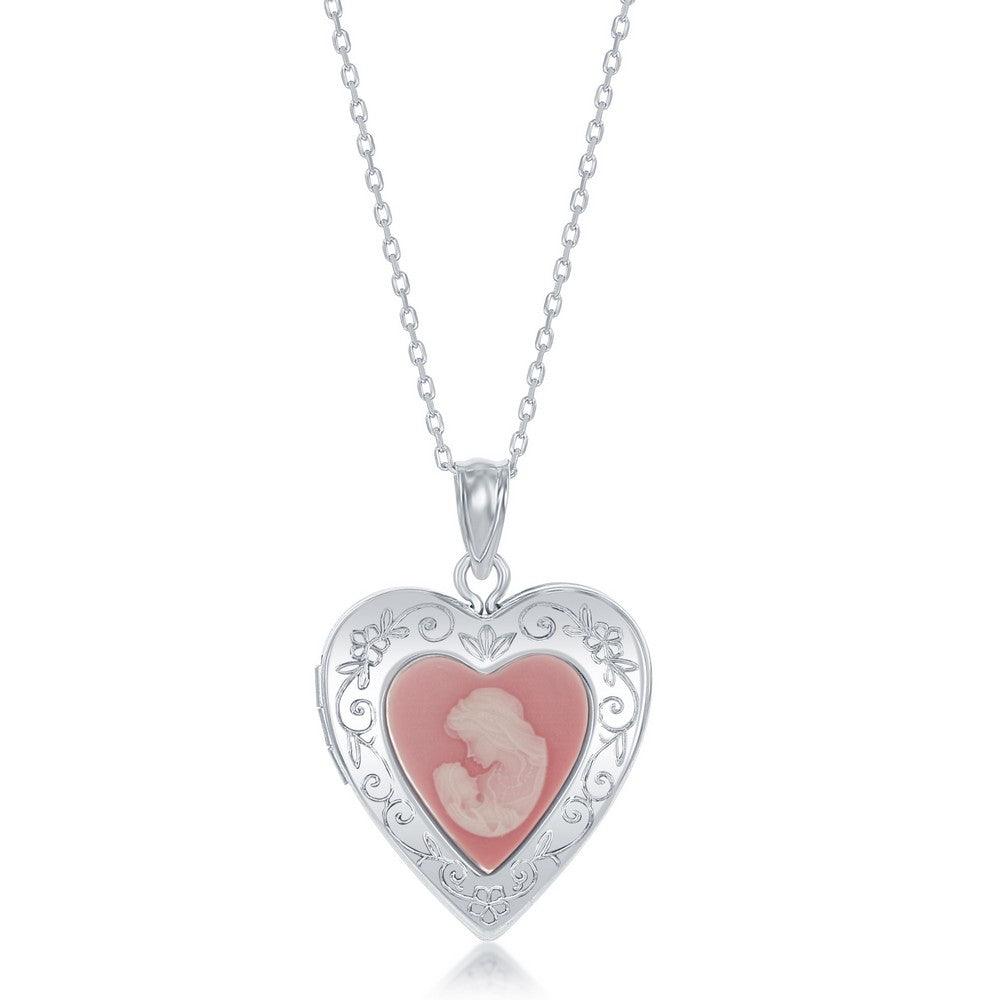 Sterling Silver Mother and Child Cameo Heart Locket